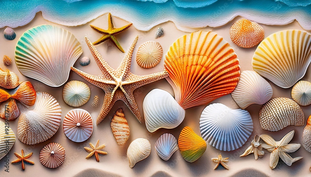 Pastoral beach with corals and shells Pastoral beach with corals and shells