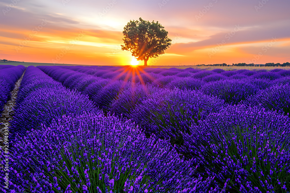 Obraz premium lavender field at sunrise