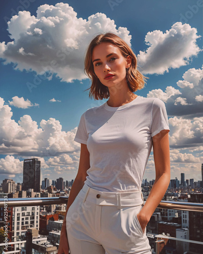 Girls white t-shirt mockup with model