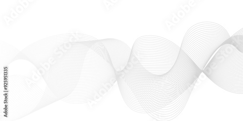 Abstract white blend digital wave lines and technology transparent background. Minimal carve wavy white and gray flowing wave lines and glowing moving lines. Futuristic sound wave lines background.
