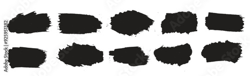 Ink paint black brush stroke splatter set design.