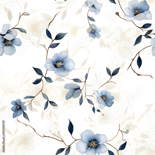Watercolor Seamless Pattern of Luxury Flowers and Leaves.  Design For Modern Home Decor, Textiles, Wrapping Paper, Wallpaper, Fabric Print, Greeting Cards, Invitation Card, Wall Sticker