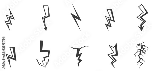 Lightning monochrome icons set