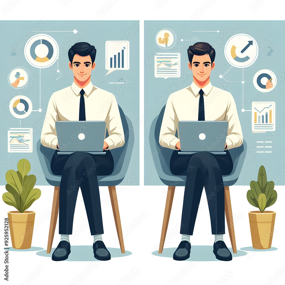 Financial advisors with laptops and charts on clean background - ideal for financial services Financial advisors with laptops and charts on clean background - ideal for financial services
