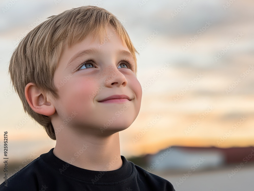 High school boy gazing up at the cloudy sky during sunset High school boy gazing up at the cloudy sky during sunset