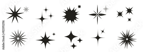 Retro futuristic sparkle icons collection. Set of star shapes. Abstract cool shine effect sign vector design. Templates for design, posters, projects, banners, logo, and business cards
