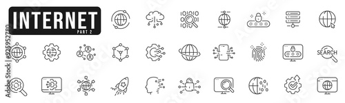 Internet related line icon set. Globe, users, connection, cloud, acces, security etc. Editable stroke. Part 2