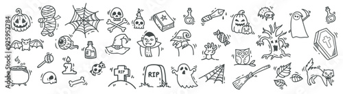 set of Halloween doodle