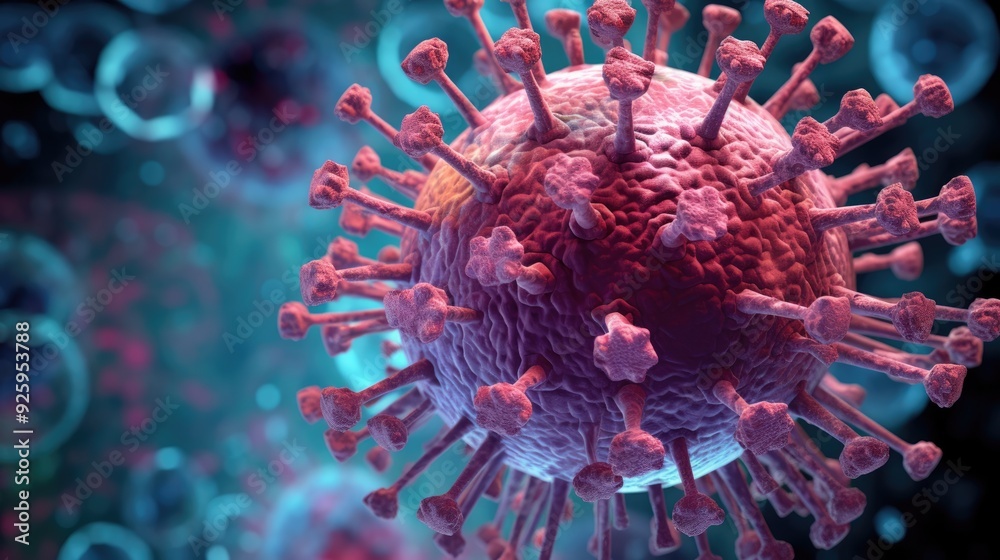 Scientific 3D illustration of the coronavirus, emphasizing its complex structure and biological function, with a focus on the viral surface and internal component,generative ai Scientific 3D illustration of the coronavirus, emphasizing its complex structure and biological function, with a focus on the viral surface and internal component,generative ai