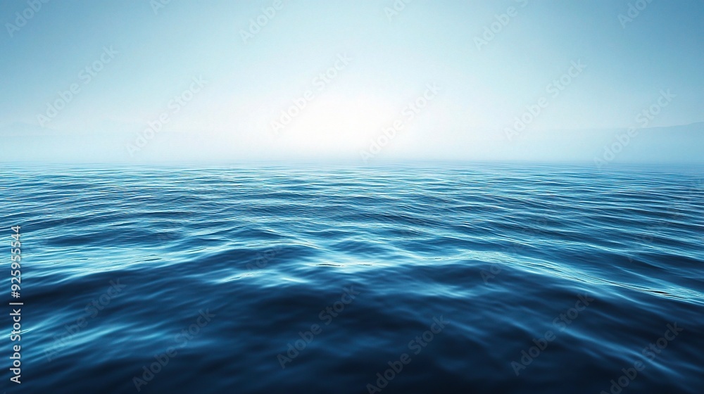 Serene Ocean Horizon: A tranquil seascape with gentle waves reflecting the ethereal glow of a distant sun, evoking a sense of calm and vastness.  