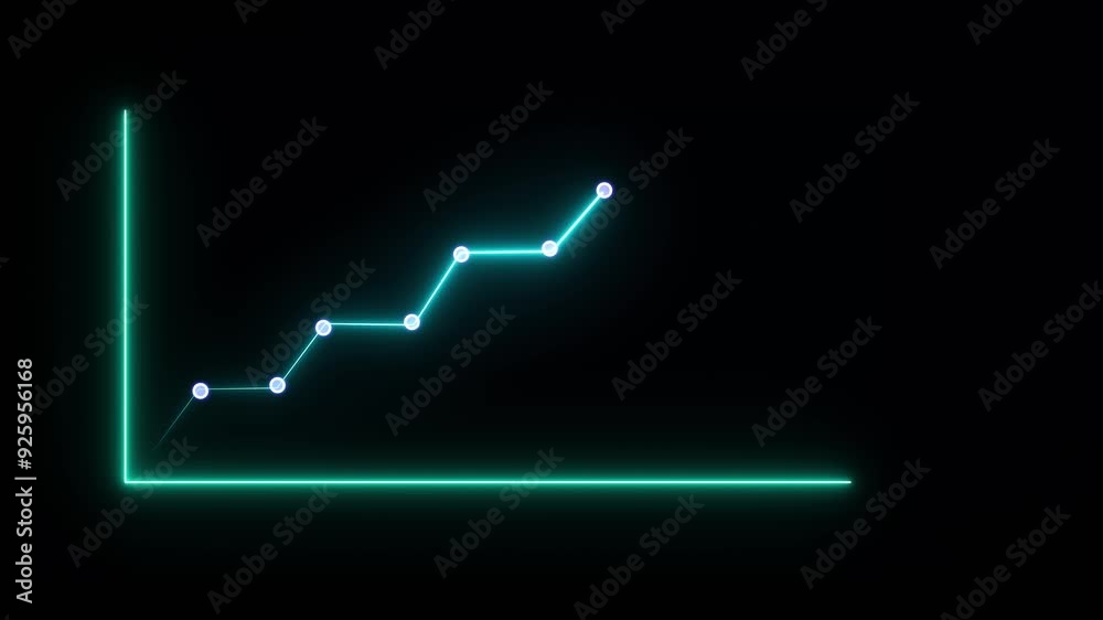 neon business graph growth concept animation. Business growth concept on graph chart showing growth of marketing sales profit up to future target.