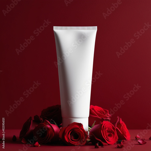A tube of cream or cosmetic tube With Rose mockup