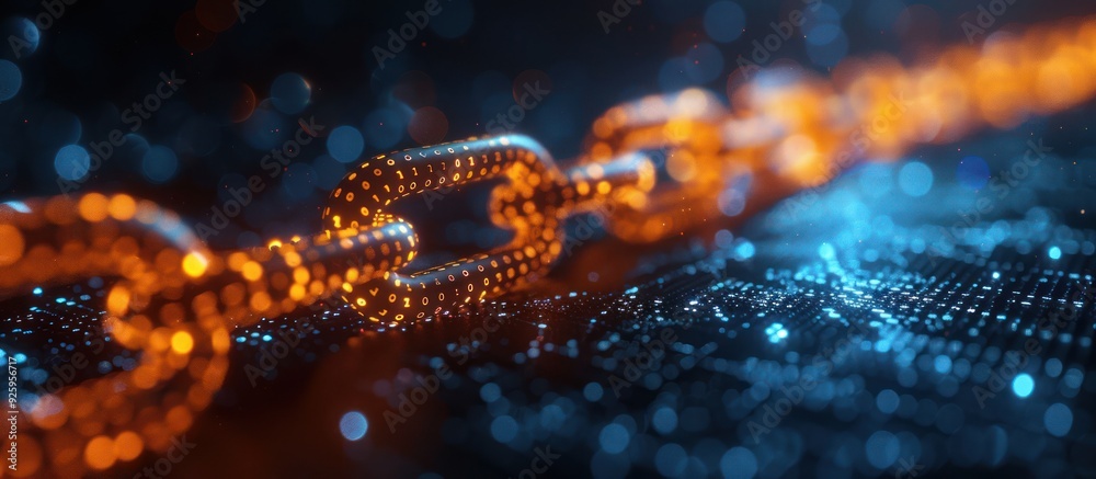 Glowing Chain of Binary Code - Digital Security Glowing Chain of Binary Code - Digital Security