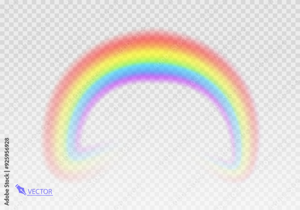 Fototapeta premium Rainbow Shape arch realistic isolated on transparent background. Colorful light and bright design element. Symbol of rain, sky, clear, nature. Realistic Vector illustration