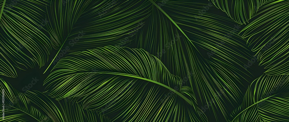 Abstract exotic plant seamless pattern on green background. Green leaf wallpaper. Tropical pattern, palm leaves seamless floral background. Vector illustration
