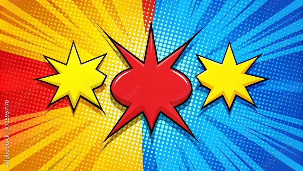 Red Yellow Blue Comic Book Explosion A vibrant pop art background with ...