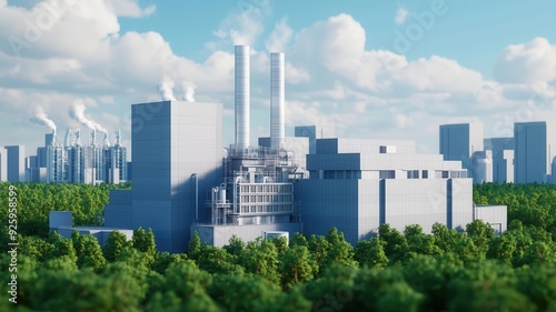 A futuristic waste-to-energy plant processing urban waste into clean power, with minimal emissions and advanced filtering systems, photo-realistic, sustainable technology at scale photo