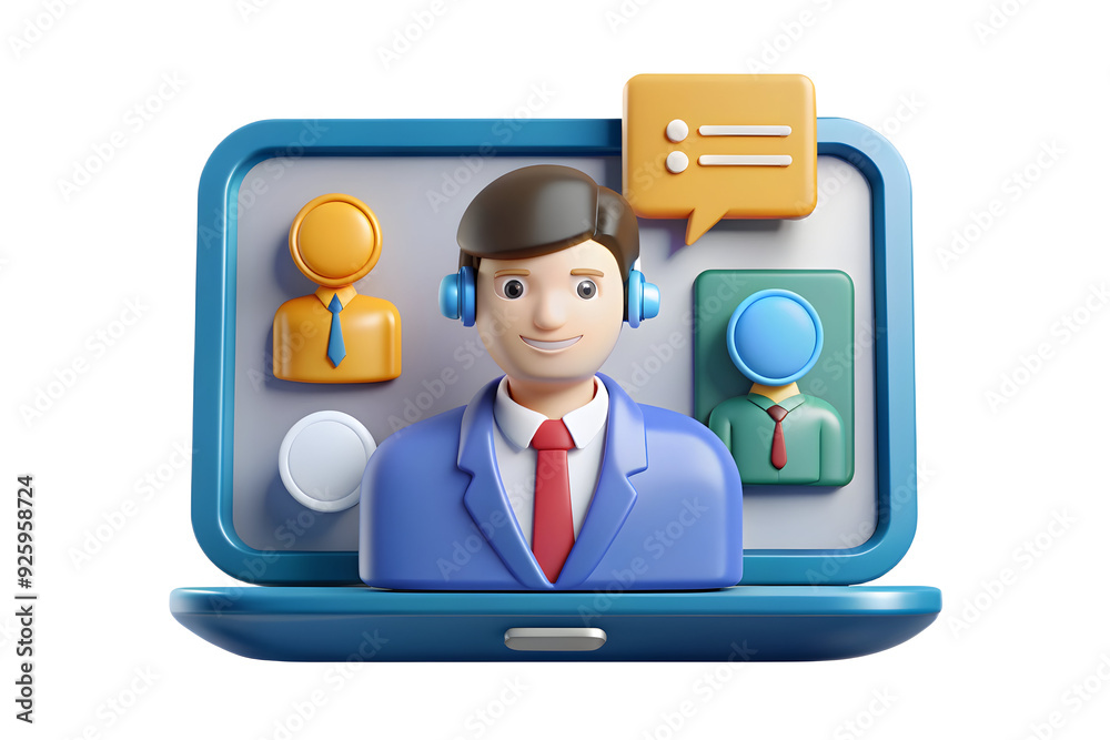 Virtual customer support representative assisting clients in a professional digital workspace. Virtual customer support representative assisting clients in a professional digital workspace.