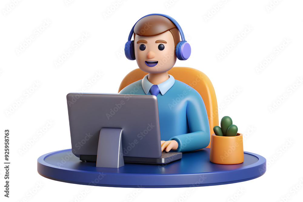 Professional customer support representative in glossy workspace during call. Highlight customer service and communication skills. Photo Stock Concept. Professional customer support representative in glossy workspace during call. Highlight customer service and communication skills. Photo Stock Concept.