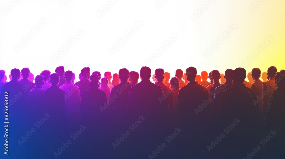 Obraz premium Vector silhouettes of Crowd silhouette,People group colorful shadow men and a women business people silhouettes,person team mystery,Vector illustration black shapes isolated on white background.