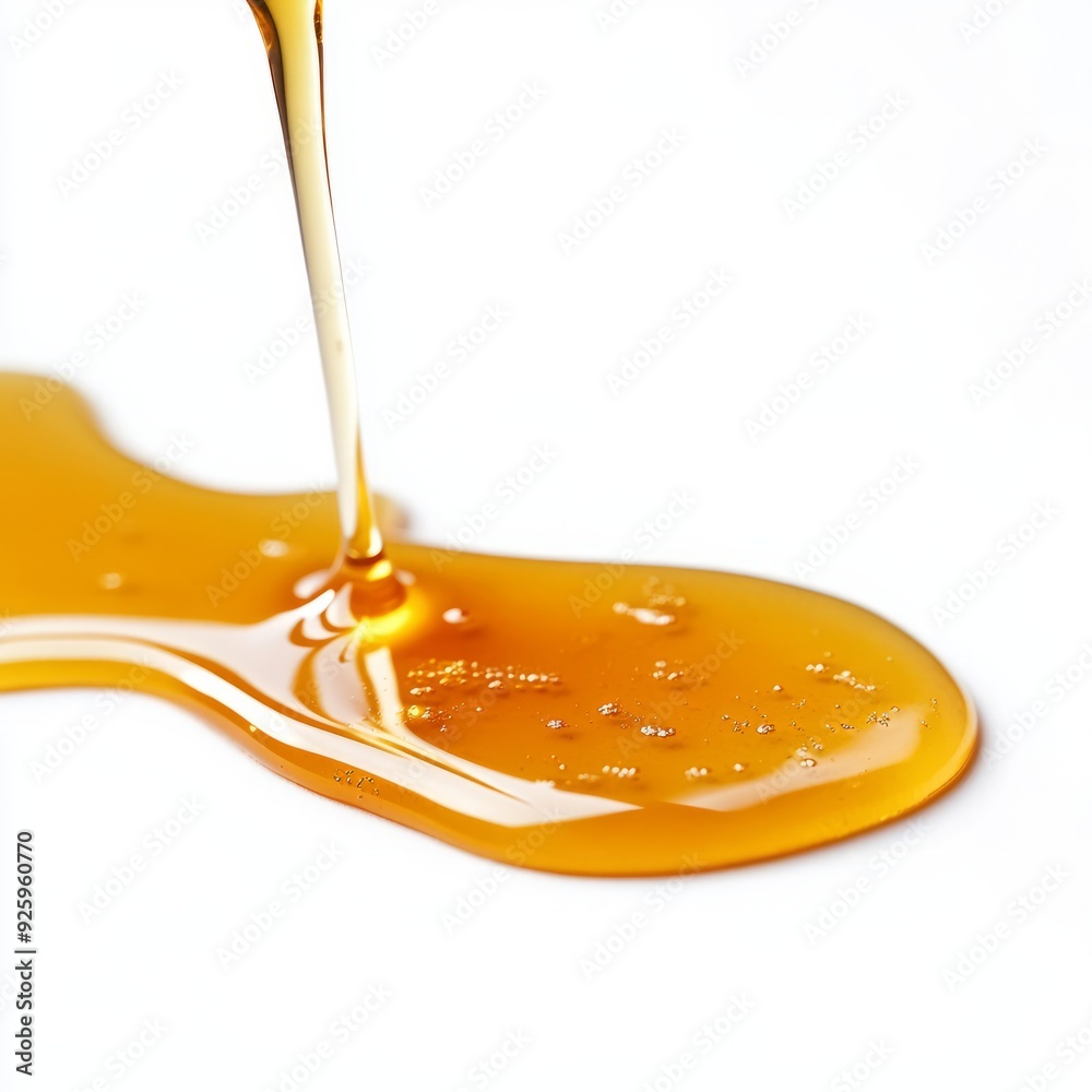 Close up of Spilled honey on an isolated white background Close up of Spilled honey on an isolated white background