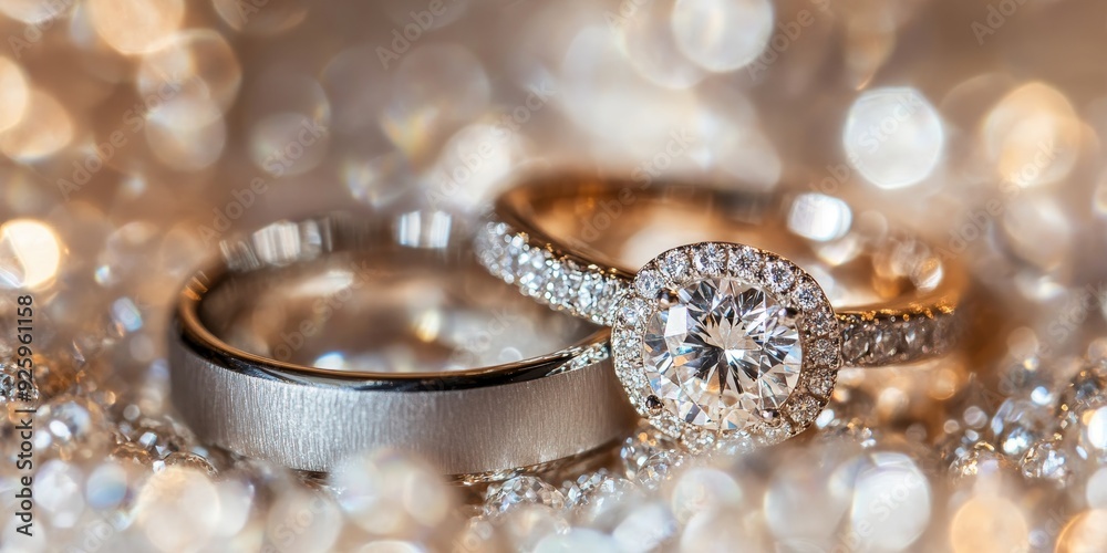 Macro shot of wedding rings with an elegant backdrop, emphasizing the symbolism and significance of marriage Macro shot of wedding rings with an elegant backdrop, emphasizing the symbolism and significance of marriage
