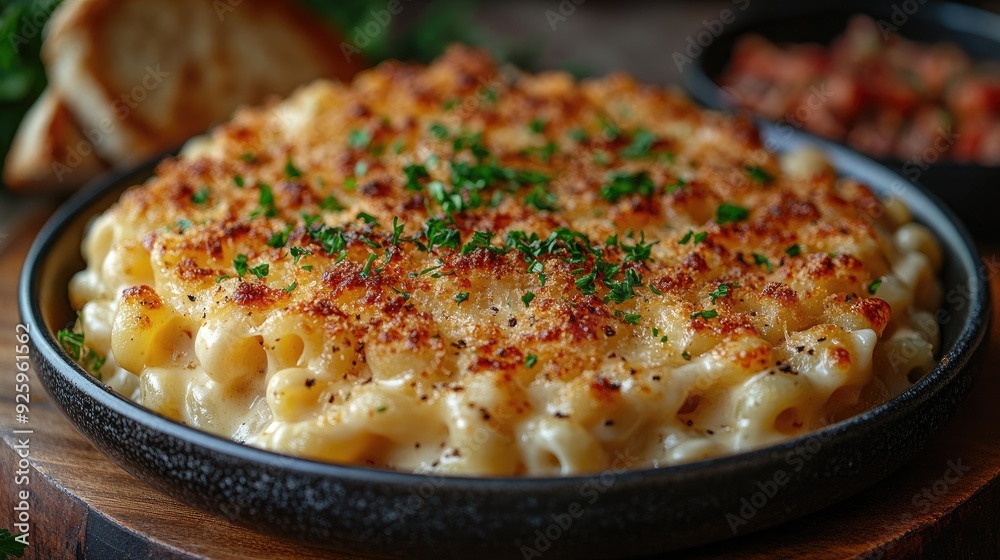 A Comforting Plate of Classic Mac and Cheese with a Crispy Topping