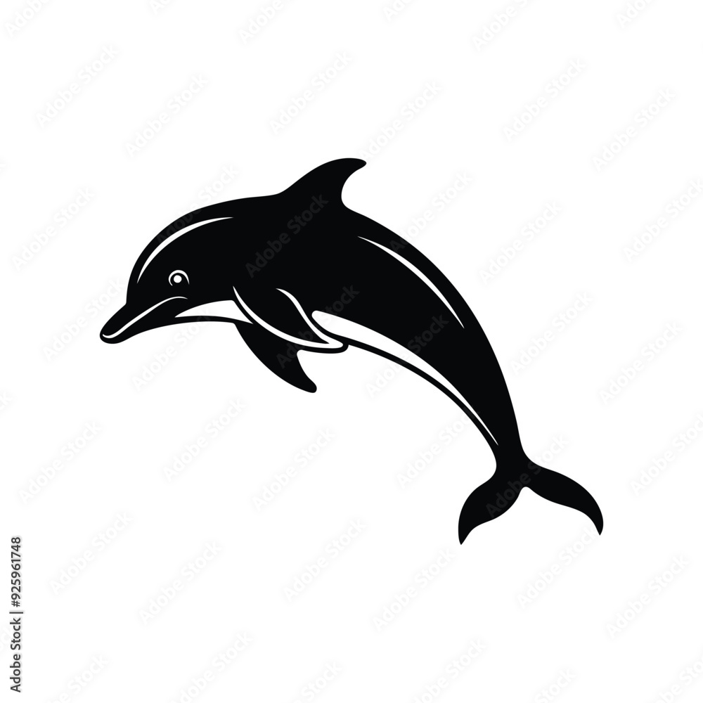 Naklejka premium Dolphin jumping Silhouette art logo vector illustration isolated on white background