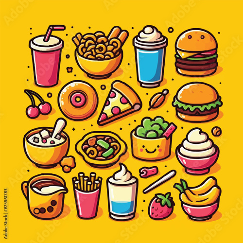 Fast Food Items Set Of Realistic Design Vector Stickers Isolated On White Background.