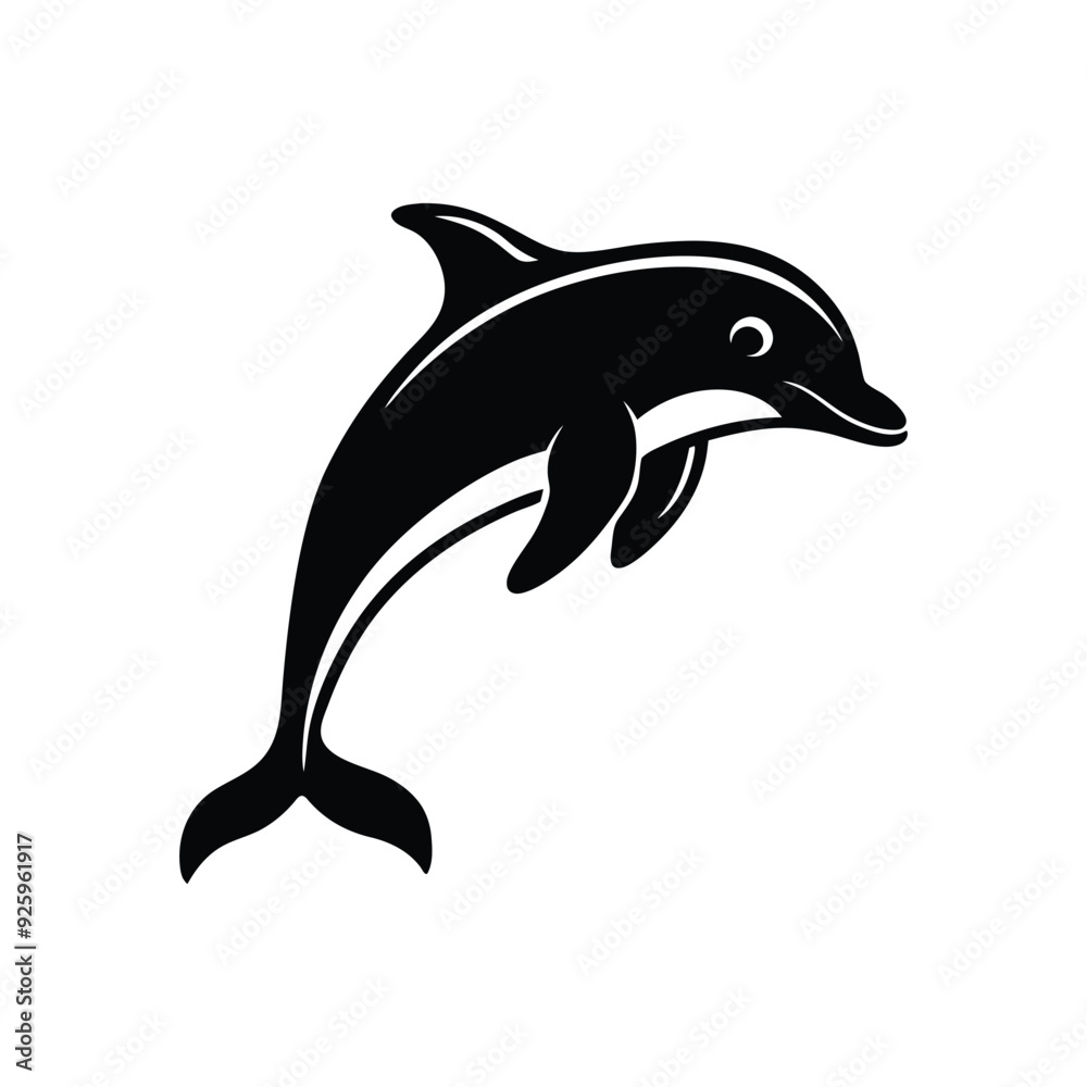 Fototapeta premium Dolphin jumping Silhouette art logo vector illustration isolated on white background