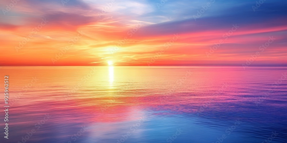 Fototapeta premium Macro shot of a colorful sunrise over a calm sea, highlighting the stunning transition of colors and the beauty of early morning landscapes