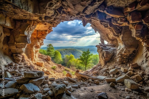 rock cave cavern inside view with bright view outside