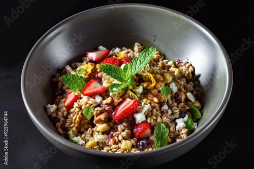 Hearty Grain Bowl with Fresh Fruits and Cheese