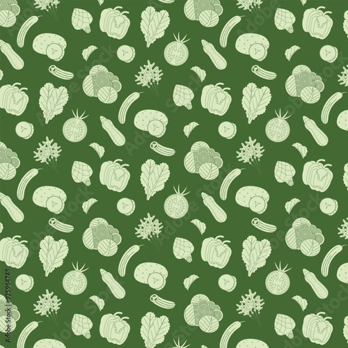 Line art organic vegetables seamless pattern, natural healthy vector green food