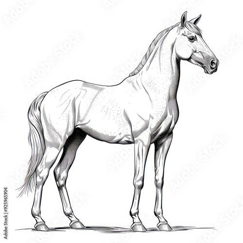 black fineliner illustration of white horse isolated on a white background