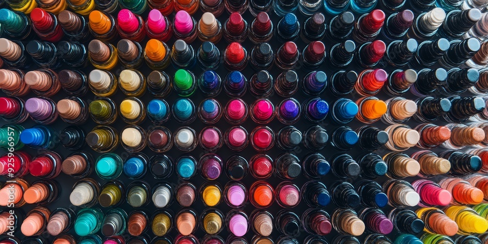 Detailed image of a collection of nail polish bottles with different shades and textures, capturing the diversity and creativity in nail art Detailed image of a collection of nail polish bottles with different shades and textures, capturing the diversity and creativity in nail art