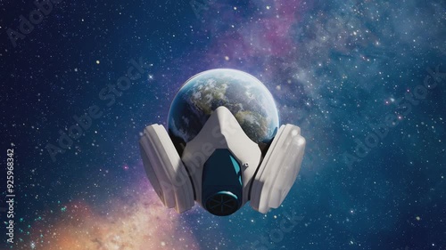 A Huge Respiratory Mask Covering Planet Earth Global Health Issues Protection Footage Shows Planet Earth In Space A Huge Respiratory Protective Mask Covering The Globe photo