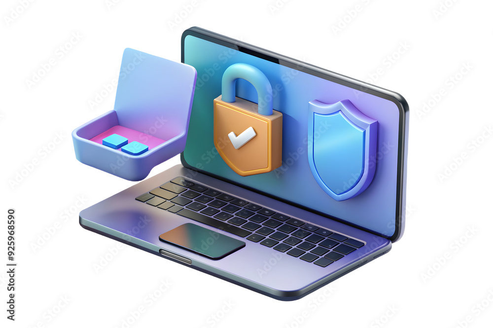 Holographic security app on laptop and smartphone in modern workspace Holographic security app on laptop and smartphone in modern workspace