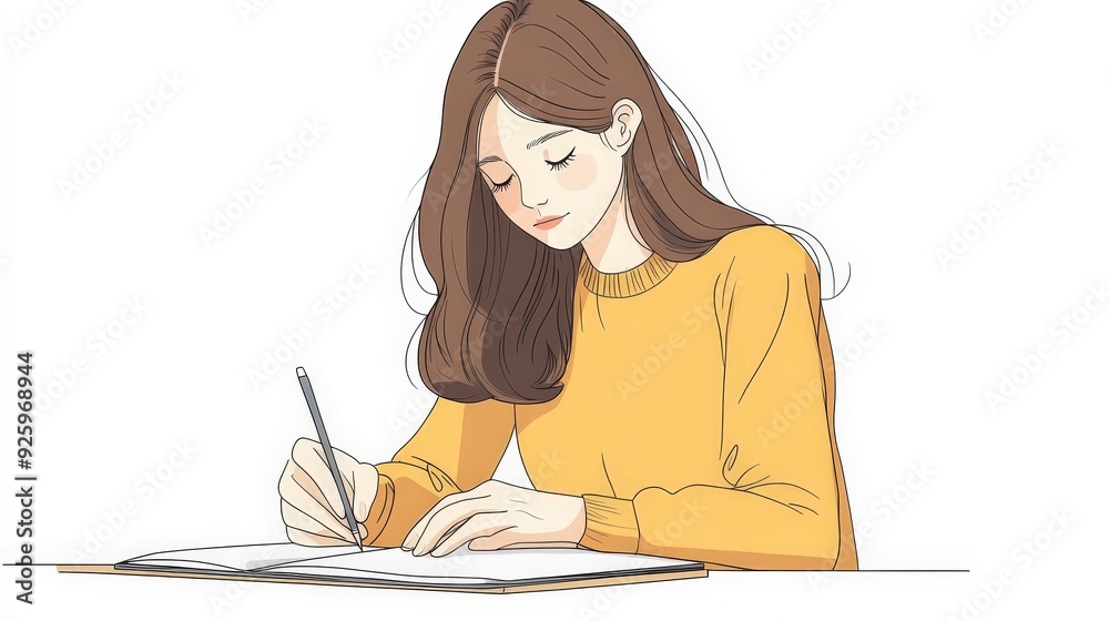 Young Woman Writing in Notebook. Young Woman Writing in Notebook.
