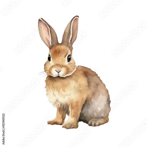 Watercolor cute little rabbit with brown hair vector illustration, vector illustration