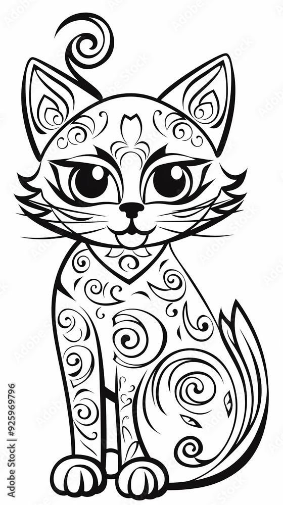 Fototapeta premium image of Adorable Cat Illustration for Coloring