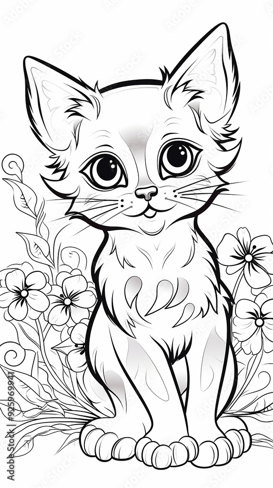 Fototapeta premium image of Adorable Cat Illustration for Coloring