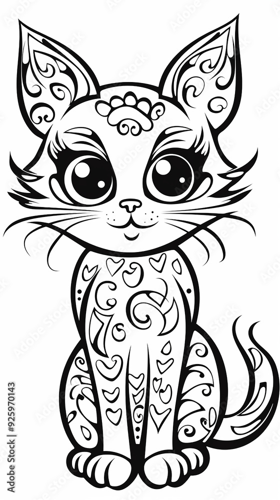 Fototapeta premium image of Adorable Cat Illustration for Coloring