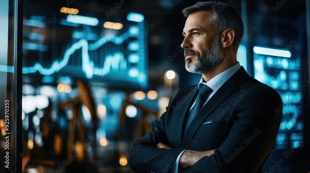 Fototapeta premium Confident Businessman Looking at Stock Market Charts.