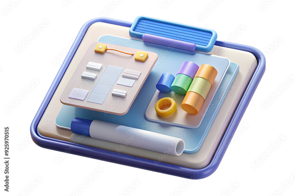 Professional holographic project planner on tablet in clean workspace. Ideal for project management. Photo stock concept.