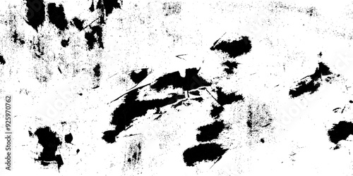 Destroyed crumbled plaster on aged painted brushed surface. Shattered plaster on cement gypsum painted wall.
