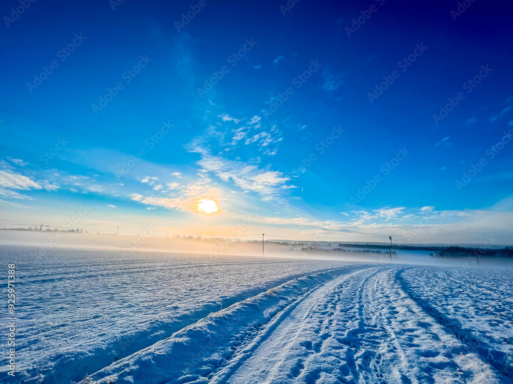 Jena, Germany - Snowy landscape and flora and fauna outdoors in the countryside Jena, Germany - Snowy landscape and flora and fauna outdoors in the countryside