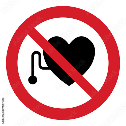 ISO prohibition safety signs_no pacemaker wearers symbol and pictogram only size 1 x 1 round shape