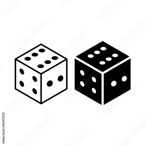 Dice black and white flat vector icon design with editable stroke