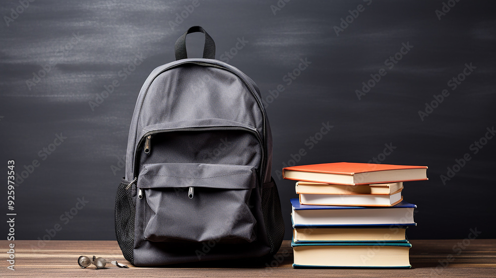Stack of Books on a Desk with bag in a Study Environment Stack of Books on a Desk with bag in a Study Environment